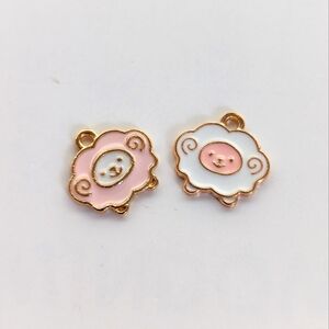 Cute Whimsigoth Cottage Pink White Enamel Sheep Mini Pendants Bracelet Charms